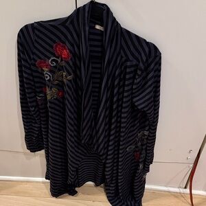 Caite Striped Black and Red Floral Cardigan
